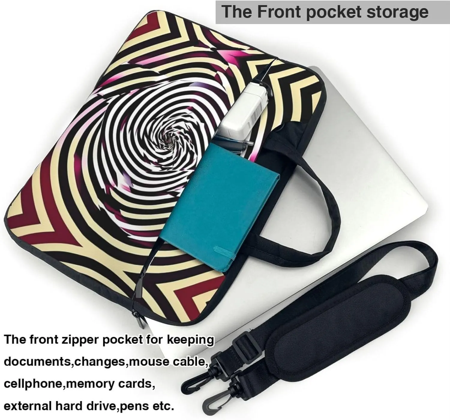 spiral optical illusion gif Print Protective Laptop Bag Versatile Bags Computer Case Soft Women Men Unique