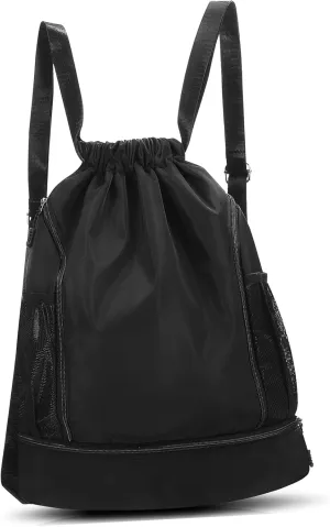 Sports Drawstring Backpack with Shoe Compartment Gym Bag Lightweight Training and Swim Bag for Outdoor Activities Stylish and Durable Design