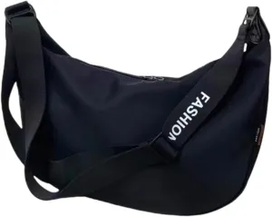 Sporty Hobo Bag-Roomy Oxford Cloth Sling,Durable Bottom,Large Shoulder Bag for Travel Work Shopping,Black
