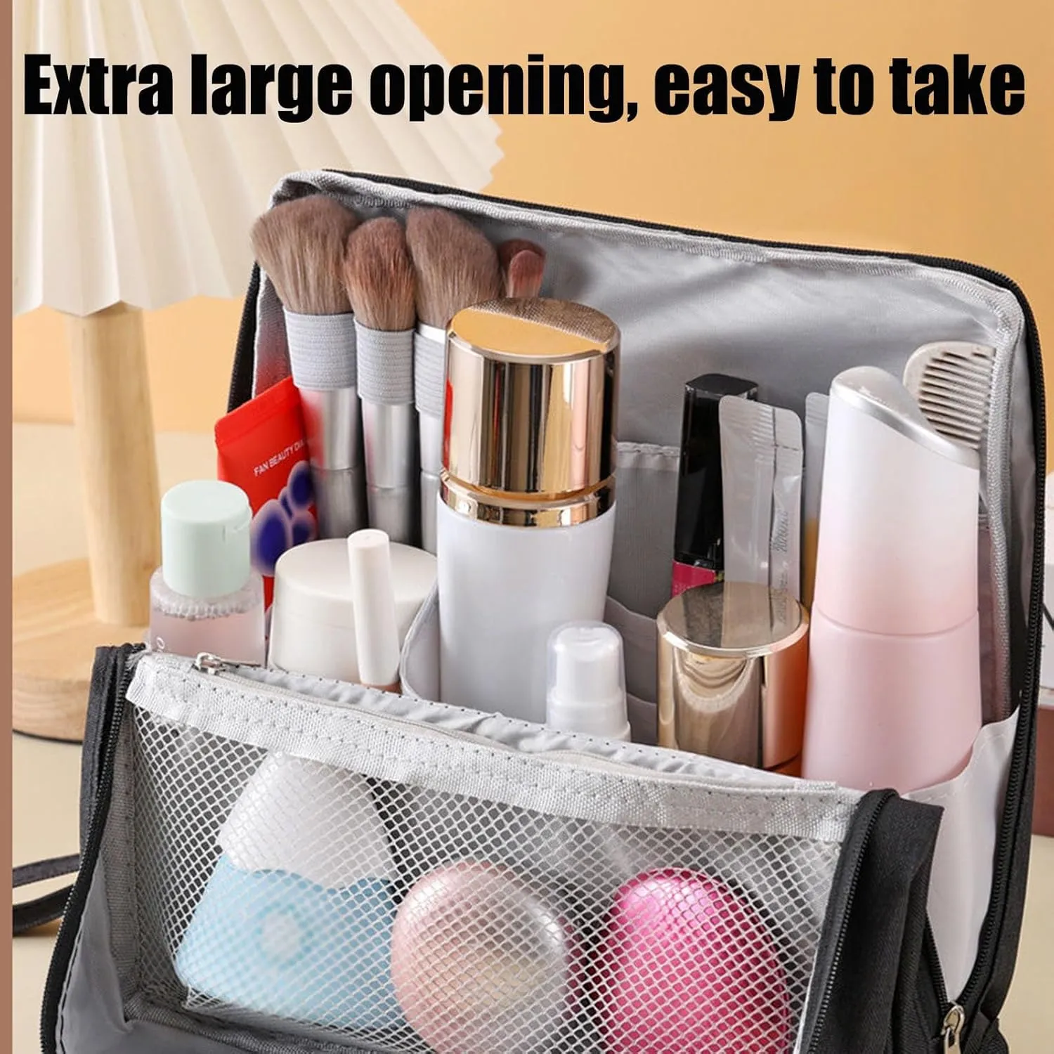 Standing Makeup Bag Portable, Large Capacity, Doresty Makeup Bag, Toiletry Bag For Women,Makeup Bag Organizers With Compartments (Blue)