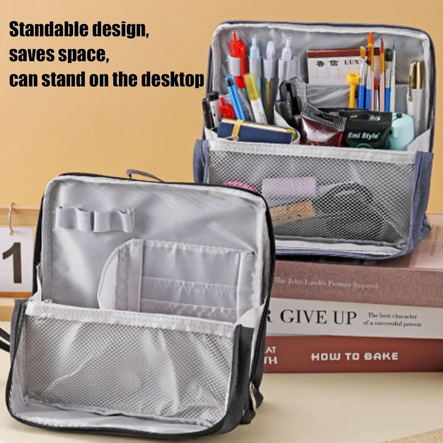 Standing Makeup Bag Portable, Large Capacity, Doresty Makeup Bag, Toiletry Bag For Women,Makeup Bag Organizers With Compartments (Blue)
