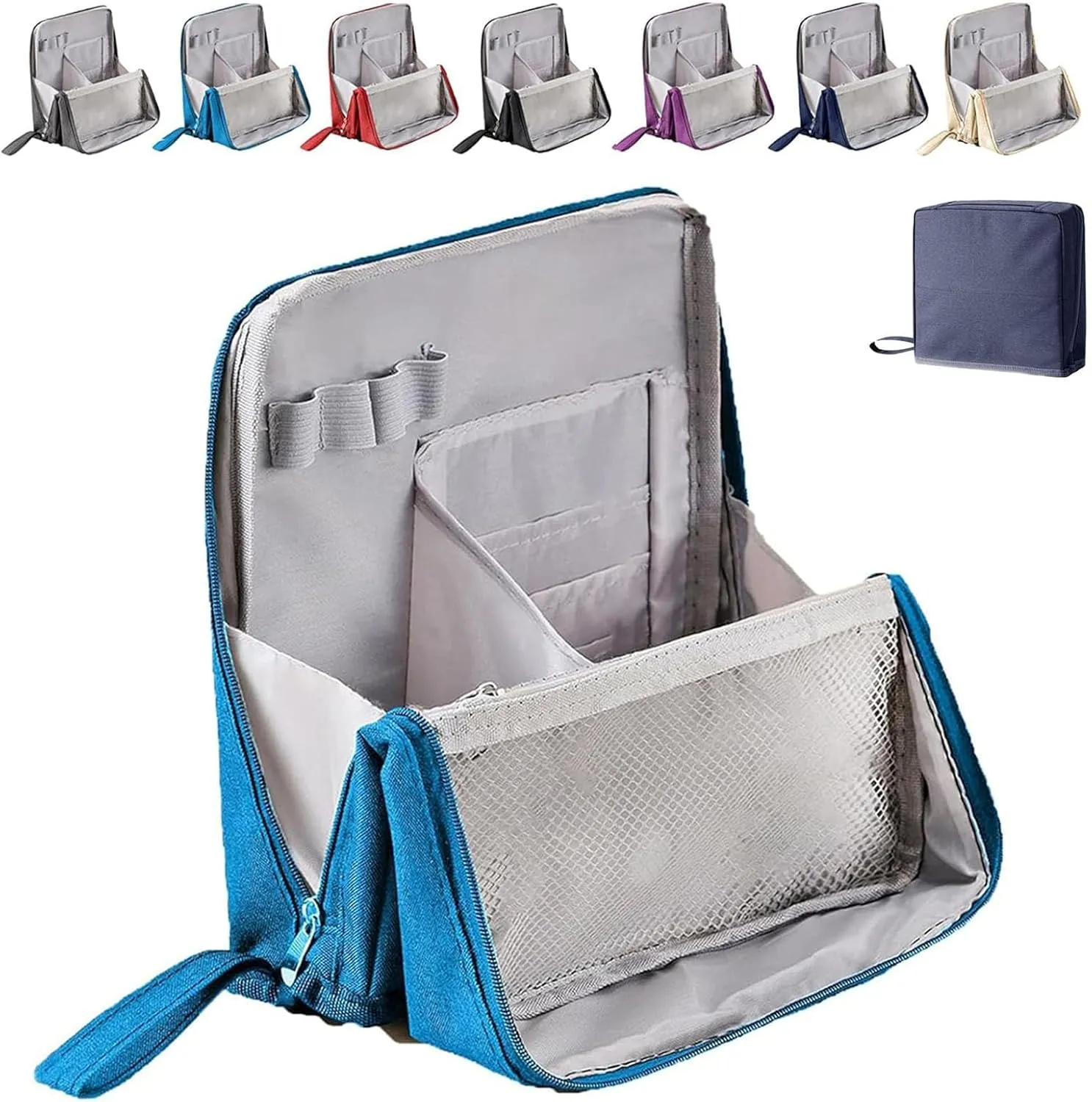 Standing Makeup Bag Portable, Large Capacity, Doresty Makeup Bag, Toiletry Bag For Women,Makeup Bag Organizers With Compartments (Blue)