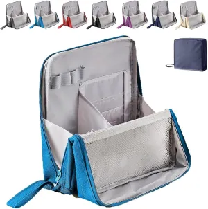 Standing Makeup Bag Portable, Large Capacity, Doresty Makeup Bag, Toiletry Bag For Women,Makeup Bag Organizers With Compartments (Blue)