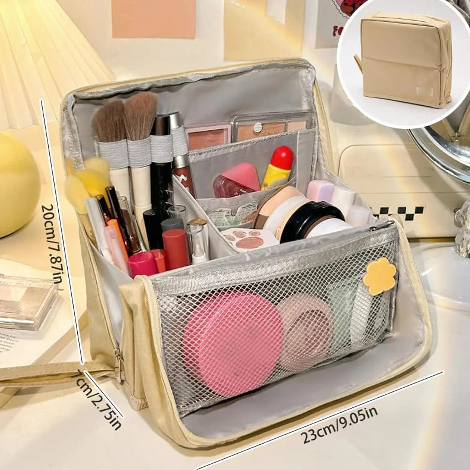 Standing Makeup Bag Portable, Large Capacity, Doresty Makeup Bag, Toiletry Bag For Women,Makeup Bag Organizers With Compartments (Blue)