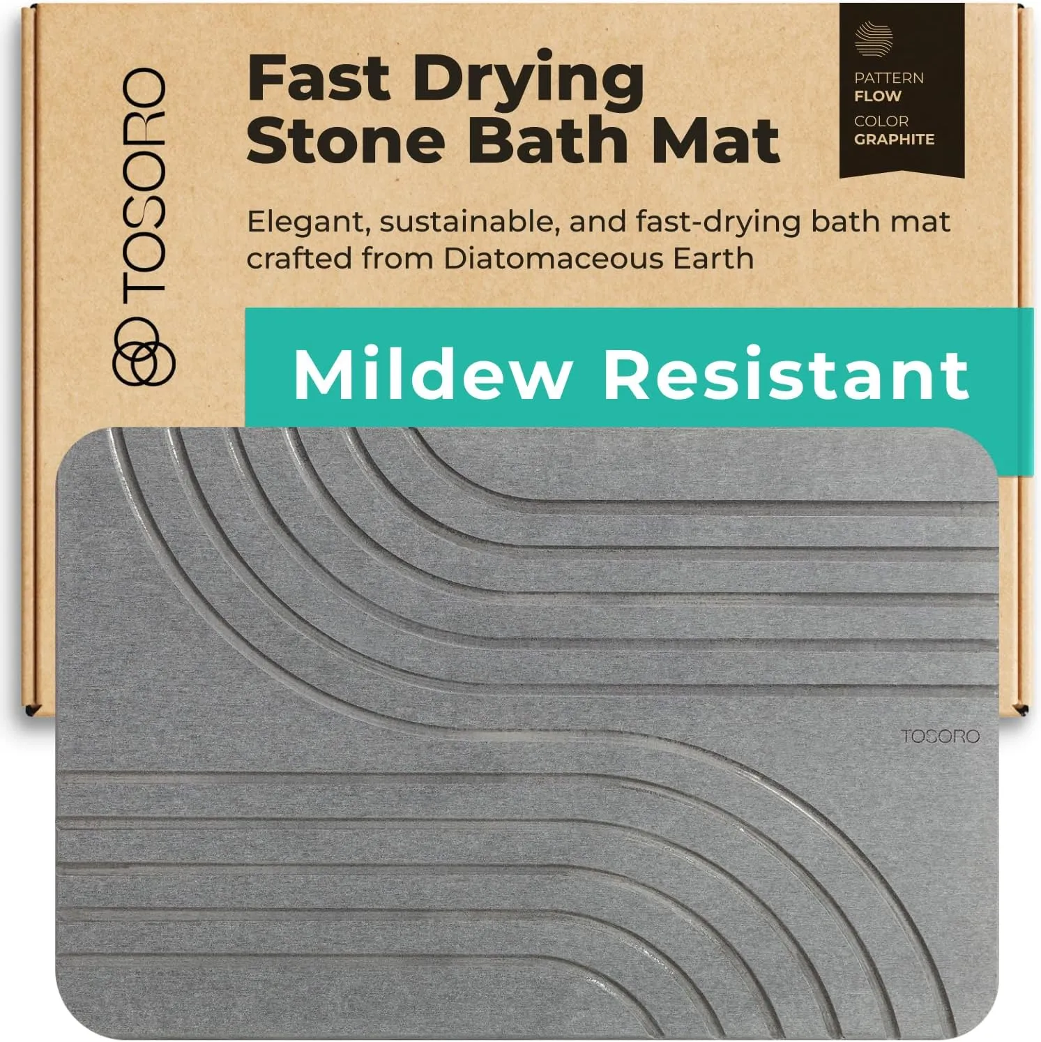 Stone Bath Mat, Diatomaceous Earth Non-Slip Stone Shower Mat - Quick Drying Absorbent Bath Mats for Bathroom - Elegant & Modern Design, Easy to Clean (23.5 x 15)