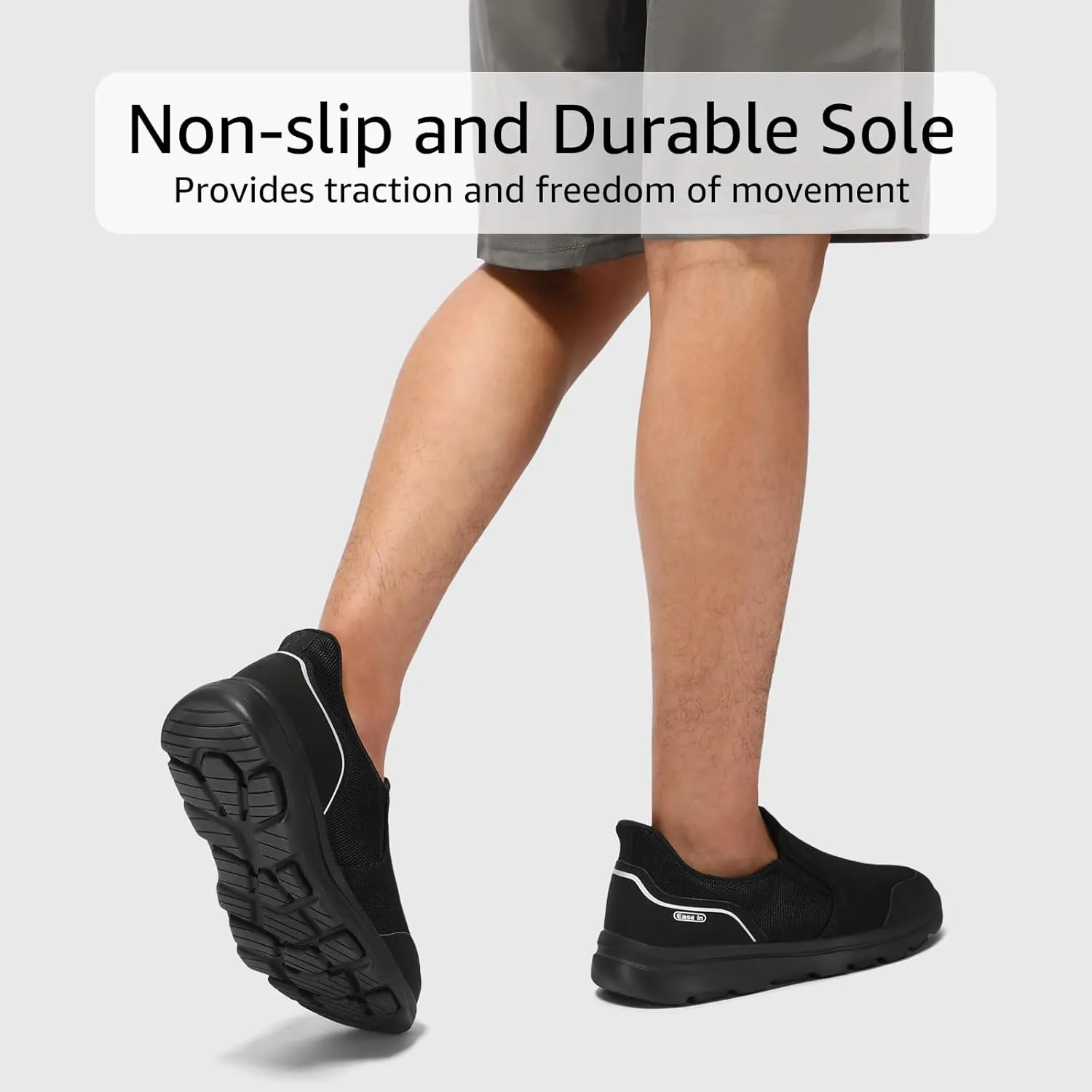 STQ Mens Orthopedic Shoes for Plantar Fasciitis, Comfortable Slip on Walking Shoes for Foot and Heel Pain Relief
