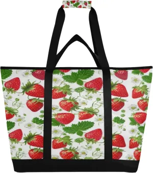 Strawberry Reusable Insulated Cooler Bag with Ice Pack Compartment - Large 121L Waterproof Thermal Grocery Tote for Picnic Beach Camping Lunch Storage