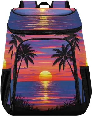 Summer Palm Tree Sunset Cooler Backpack Cooler Insulated Leak Proof Lunch Backpack 36 Cans Waterproof Soft for Men Women Picnic Hiking Camping Beach