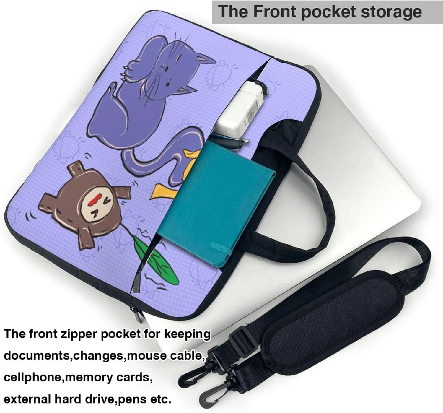 Sunflower seeds and cats Ultra-thin portable shoulder laptop bag Stylish and Protective Shockproof soft lining