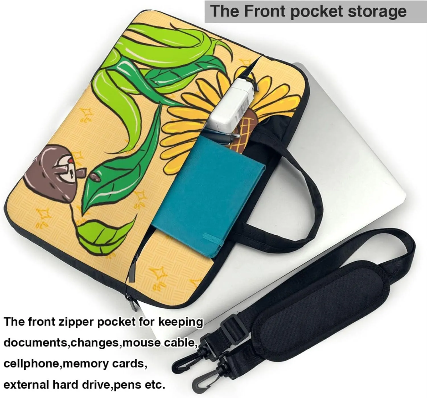 Sunflower seeds and sunflowers Ultra-thin portable shoulder laptop bag Stylish and Protective Shockproof soft lining