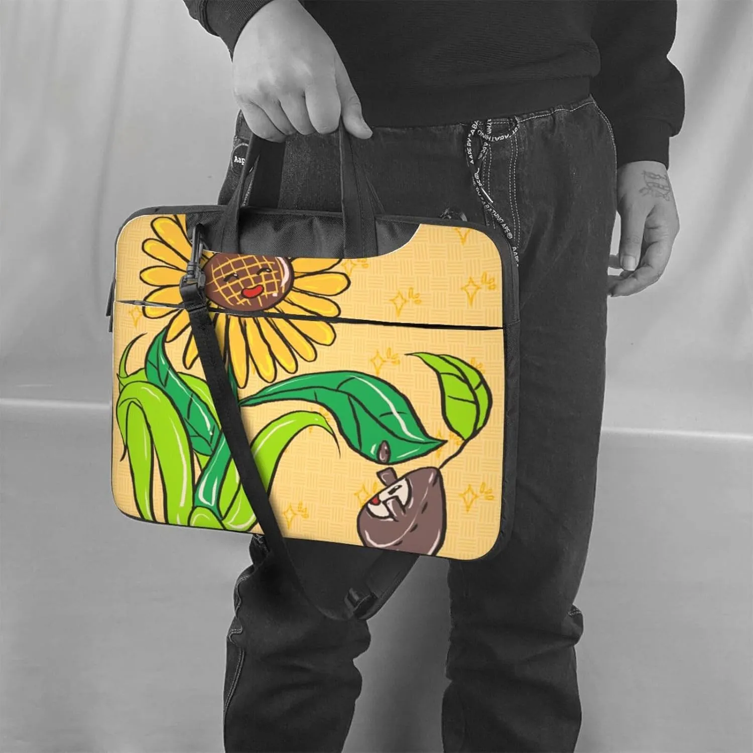 Sunflower seeds and sunflowers Ultra-thin portable shoulder laptop bag Stylish and Protective Shockproof soft lining