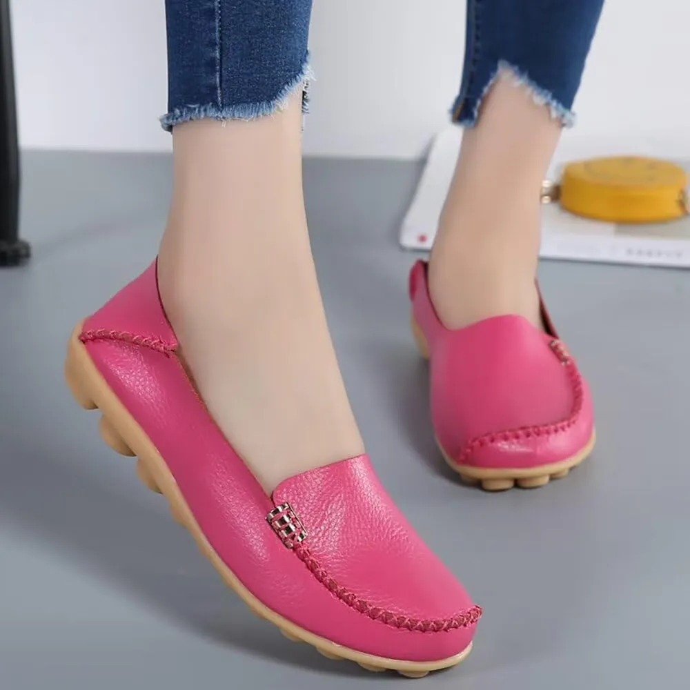 Sunporx Women's Driving Loafers Leather Comfortable Moccasins Breathable Slip On Nurse Loafer Round Toe Wild Walking Fashion Soft Shoes