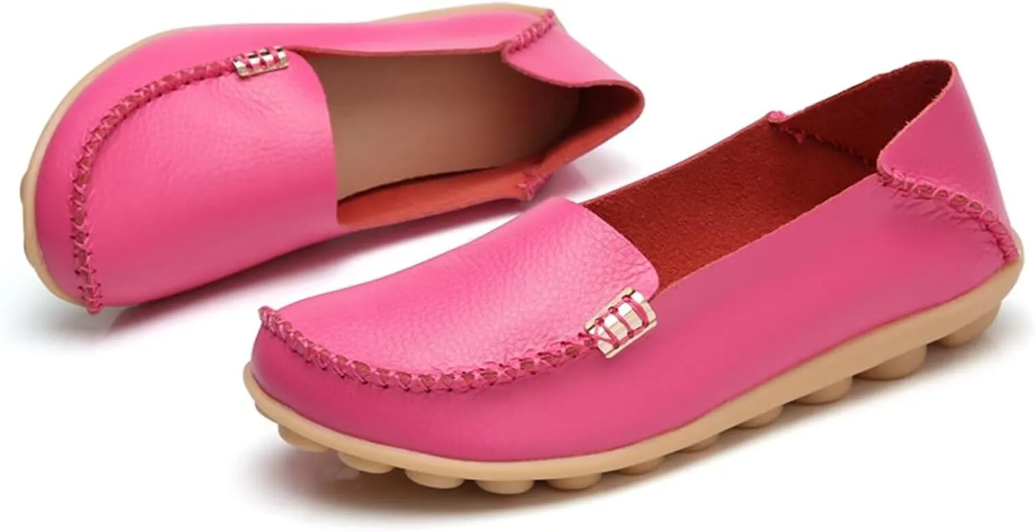 Sunporx Women's Driving Loafers Leather Comfortable Moccasins Breathable Slip On Nurse Loafer Round Toe Wild Walking Fashion Soft Shoes