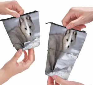 Swono Arctic Fox Pencil Case White Fox Ice Snow Standing Pencil Case Pencil Holder Pencil Pouch Cosmetics Pouch Makeup Office Bag White
