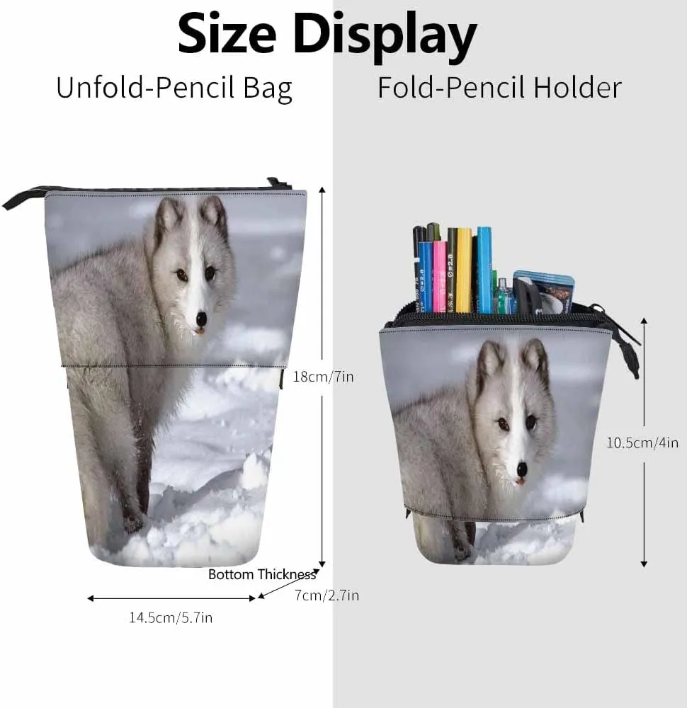 Swono Arctic Fox Pencil Case White Fox Ice Snow Standing Pencil Case Pencil Holder Pencil Pouch Cosmetics Pouch Makeup Office Bag White