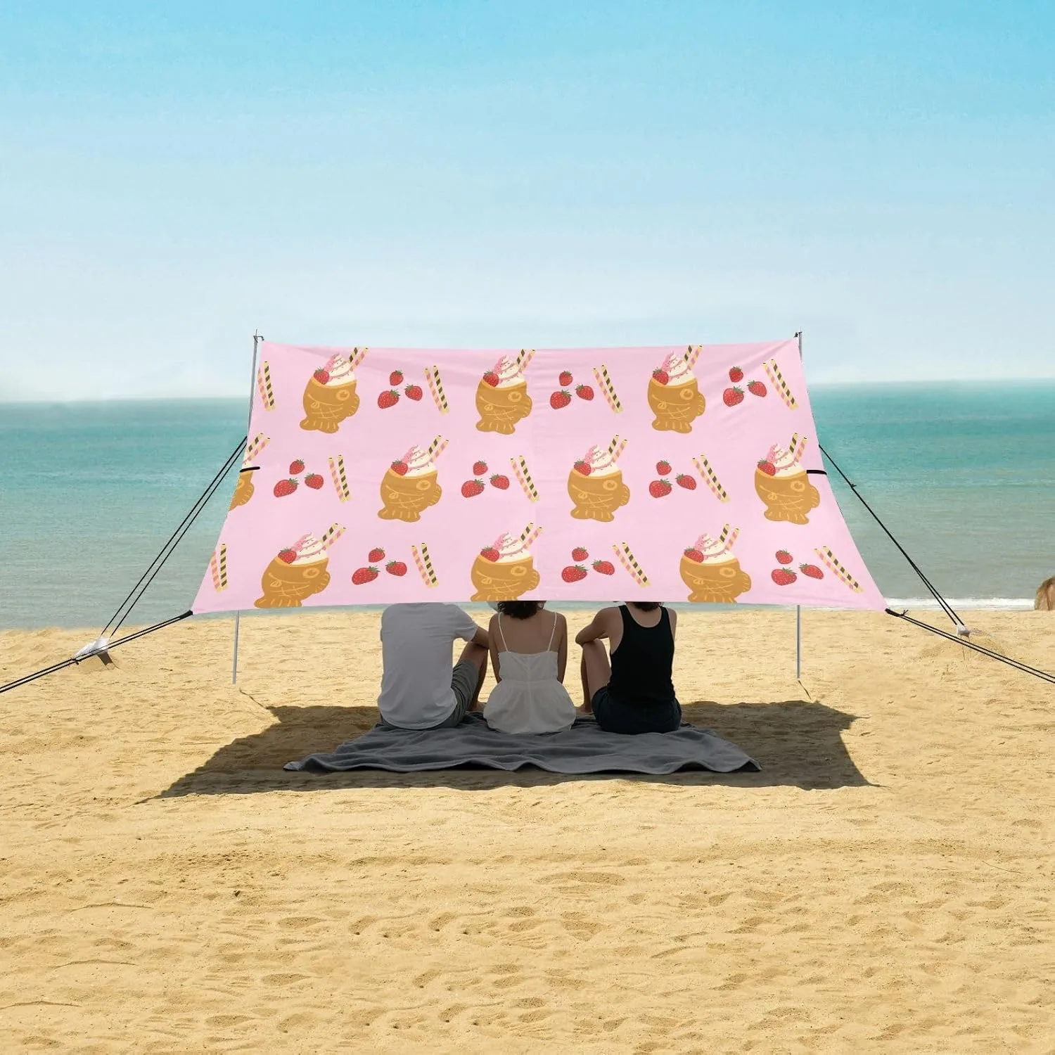 Taiyaki Soft Serve Strawberry Beach Camping Tent Sun Shelter for Whole Family, Beach Shade Canopy with UPF50  UV Protection,Easy Set Up and Carry,Outdoor Shade for Trips, Fishing, Backyard Fun