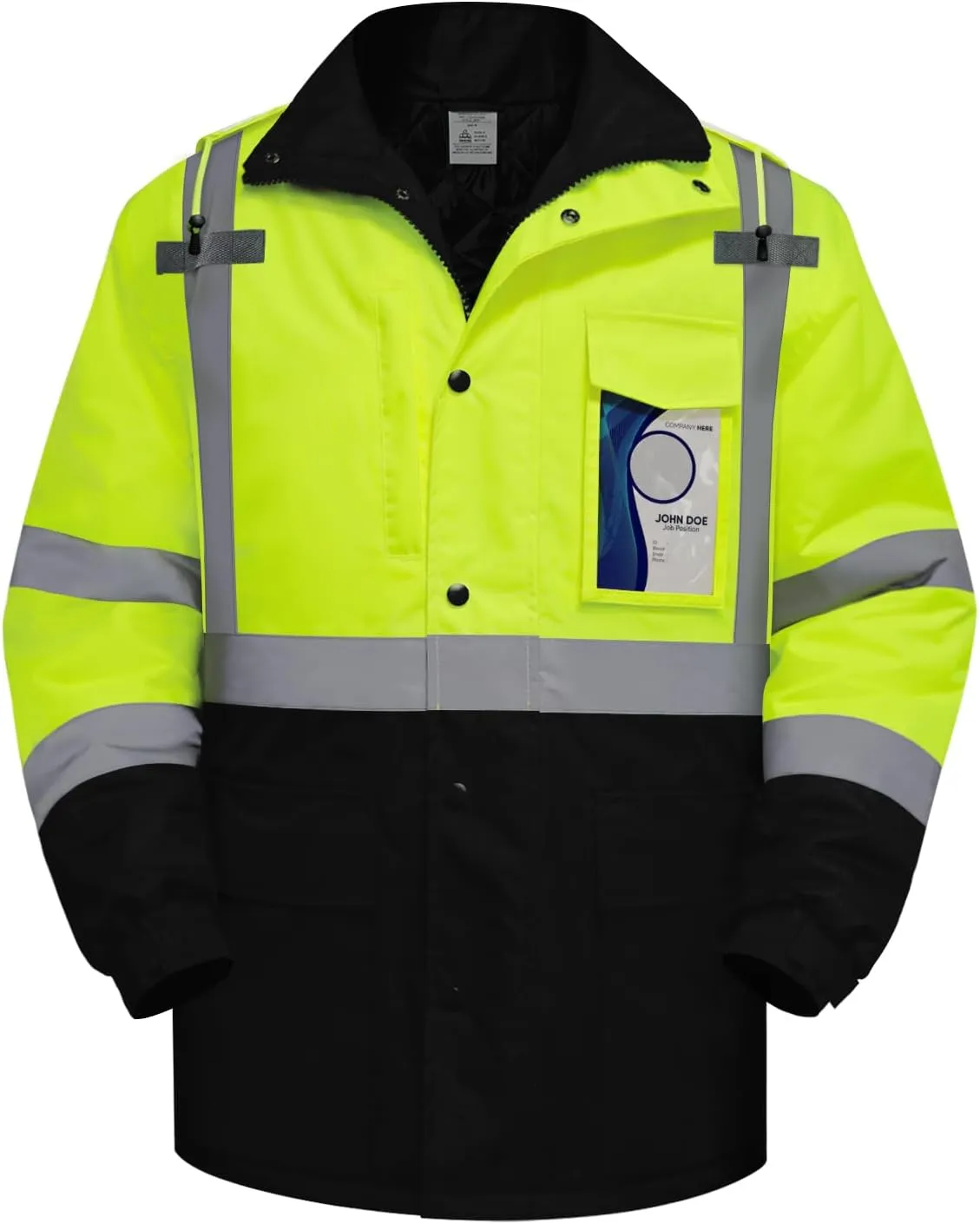 TCCFCCT Safety Jacket for Men & Women, Hi Vis Reflective Jackets with Pockets, Construction Coats for Cold Weather, High Vis Rain Gear, Waterproof, Long J-Yellow, M