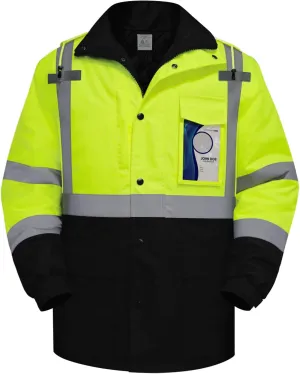 TCCFCCT Safety Jacket for Men & Women, Hi Vis Reflective Jackets with Pockets, Construction Coats for Cold Weather, High Vis Rain Gear, Waterproof, Long J-Yellow, M