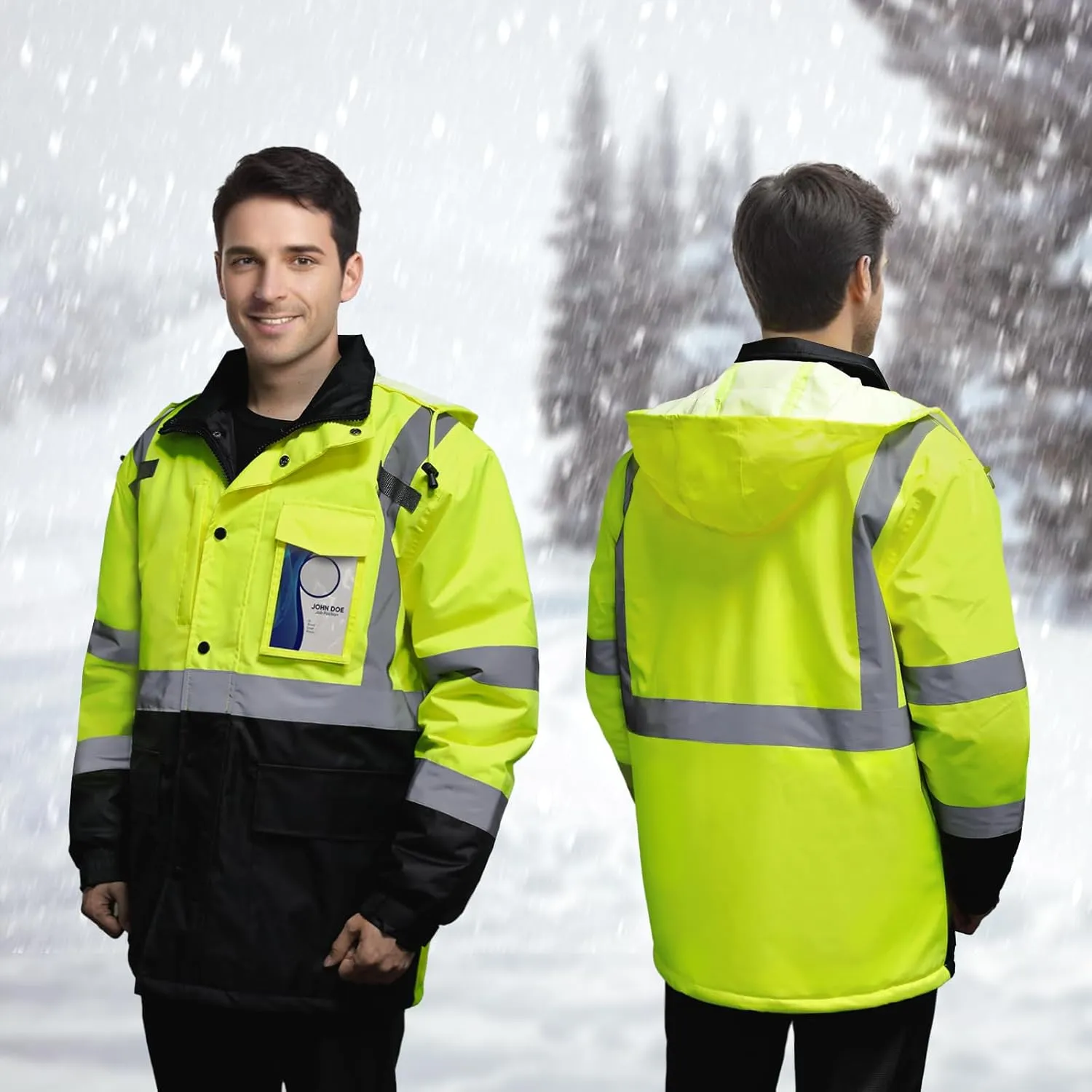 TCCFCCT Safety Jacket for Men & Women, Hi Vis Reflective Jackets with Pockets, Construction Coats for Cold Weather, High Vis Rain Gear, Waterproof, Long J-Yellow, M