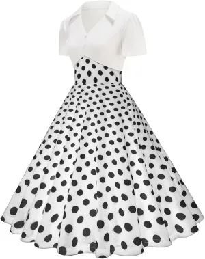 Tea Party Dress for Women 1950S 1960S Vintage Short Prom Summer Polka Dot Cocktail Swing Retro 50'S Style Dresses