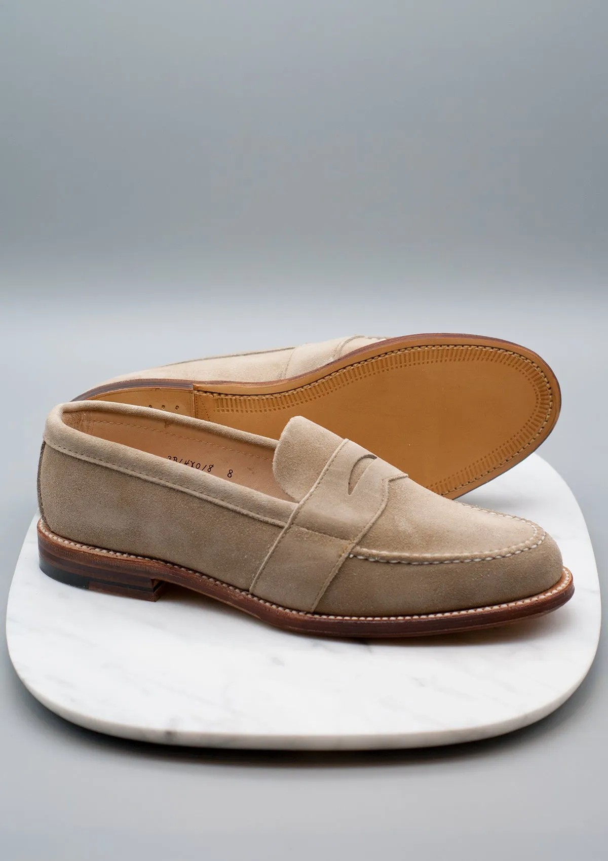 The Lincoln - D1222 Milkshake Suede Full-Strap Unlined Handsewn Penny Loafer