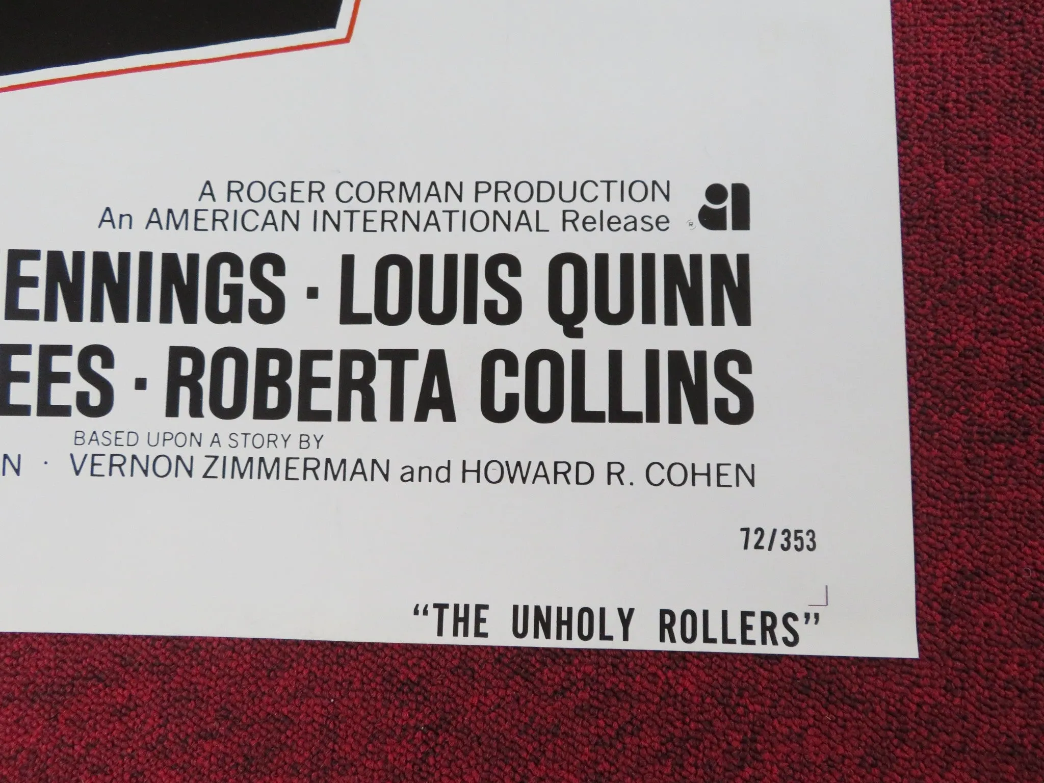 THE UNHOLY ROLLERS FOLDED US ONE SHEET POSTER CLAUDIA JENNINGS LOUIS QUINN 1972