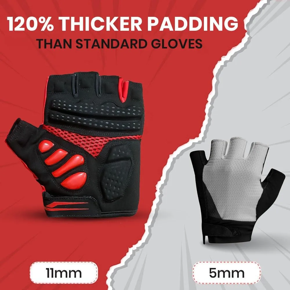 Thick Padded 11mm Half Finger Cycling Gloves for Men and Women - Anti-Shock, Comfortable, Lightweight Biking Gloves