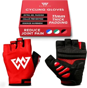 Thick Padded 11mm Half Finger Cycling Gloves for Men and Women - Anti-Shock, Comfortable, Lightweight Biking Gloves