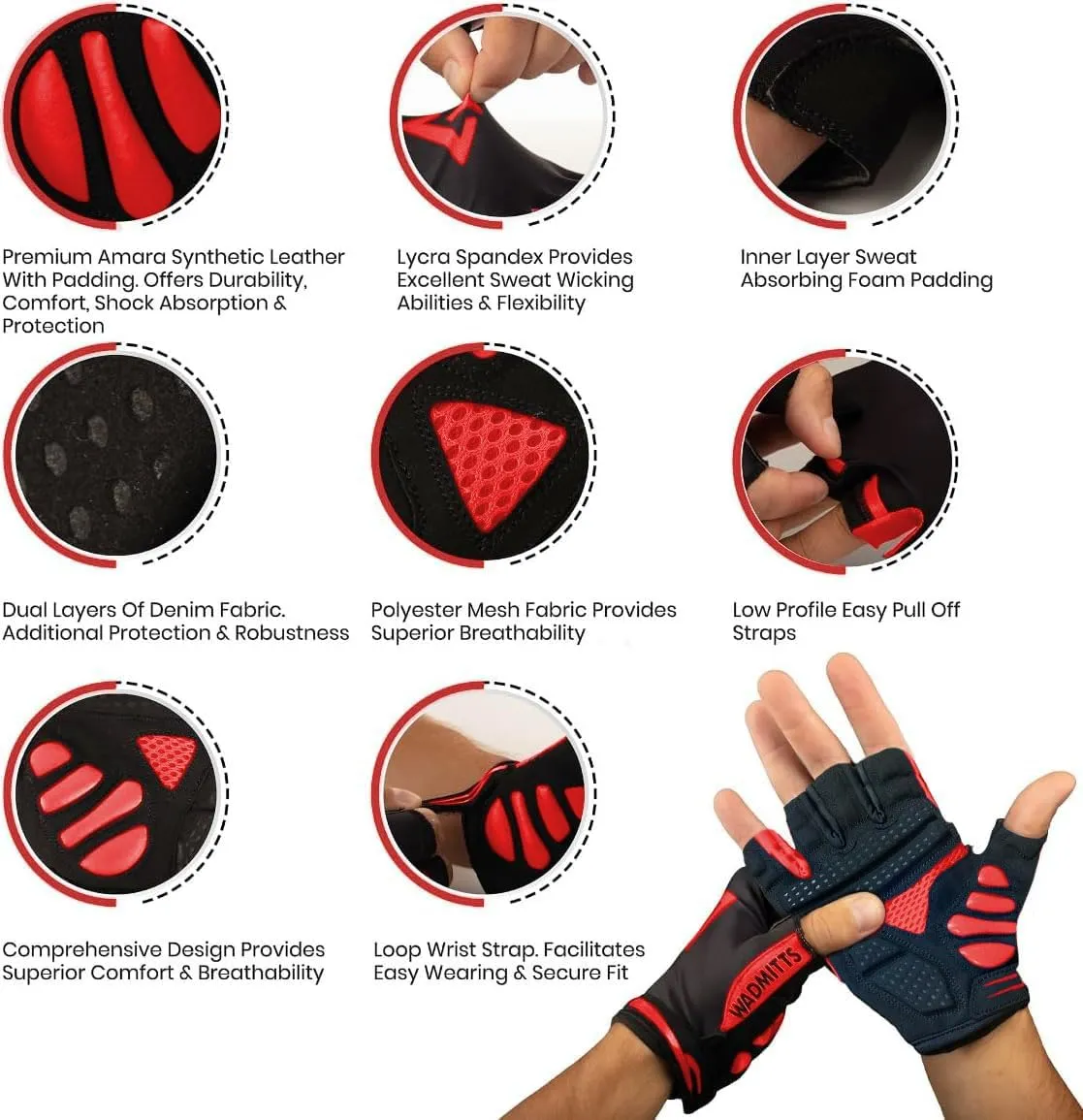 Thick Padded 11mm Half Finger Cycling Gloves for Men and Women - Anti-Shock, Comfortable, Lightweight Biking Gloves