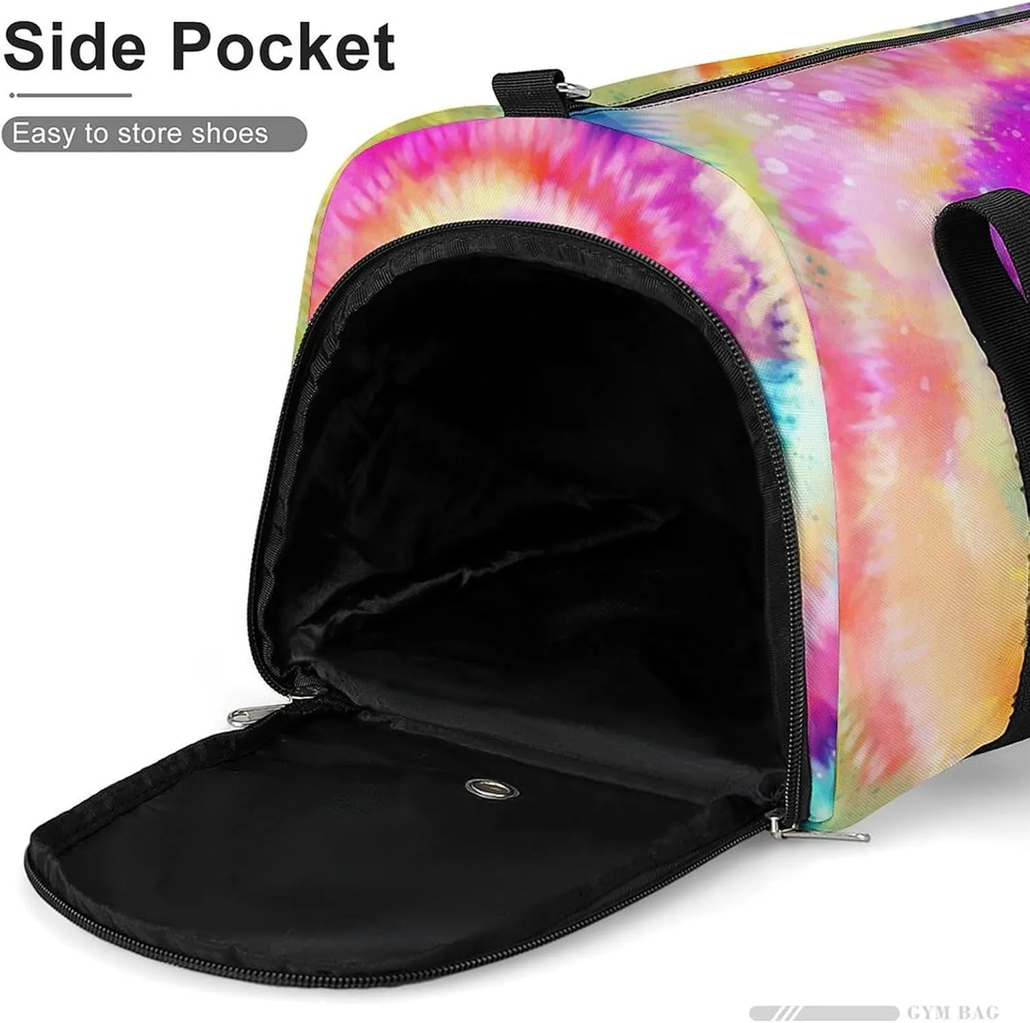 Tie Dye Style Rainbow Pattern Duffel with Shoe Compartment Lightweight Gym Bag for Women Men
