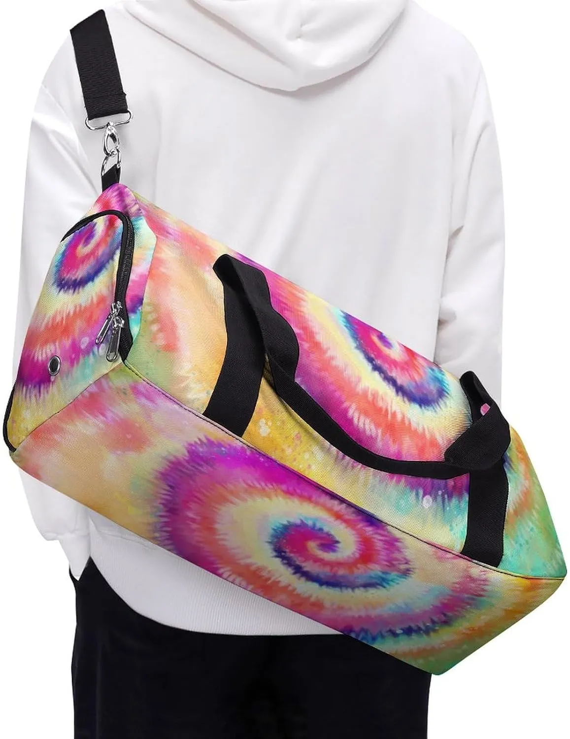 Tie Dye Style Rainbow Pattern Duffel with Shoe Compartment Lightweight Gym Bag for Women Men