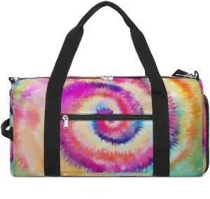 Tie Dye Style Rainbow Pattern Duffel with Shoe Compartment Lightweight Gym Bag for Women Men