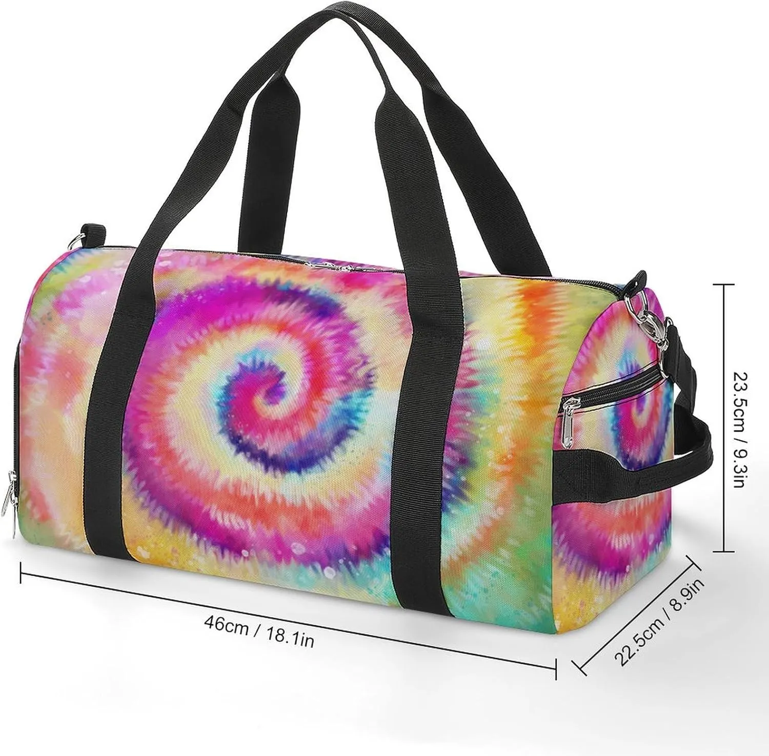 Tie Dye Style Rainbow Pattern Duffel with Shoe Compartment Lightweight Gym Bag for Women Men