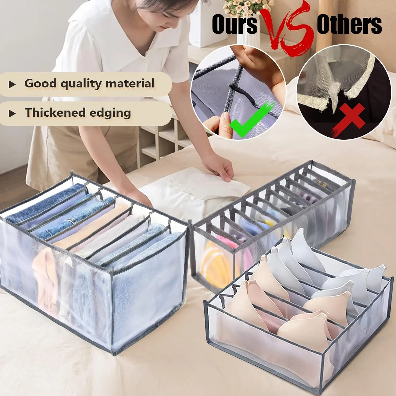 TIGARI Wardrobe Clothes Underwear Organizer Bra Organiser, Baby Clothes Organizer, Underwear Drawer Organizer for Bedroom Dorm Room