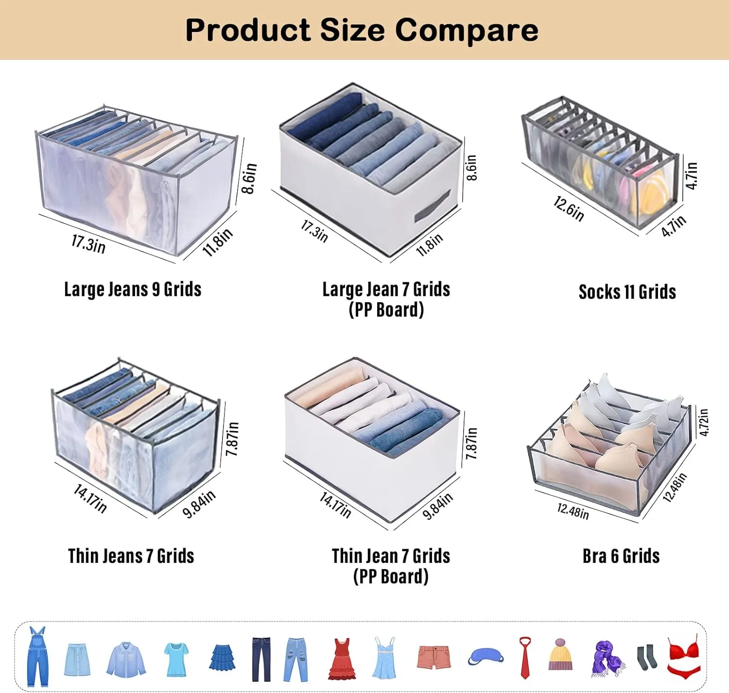 TIGARI Wardrobe Clothes Underwear Organizer Bra Organiser, Baby Clothes Organizer, Underwear Drawer Organizer for Bedroom Dorm Room