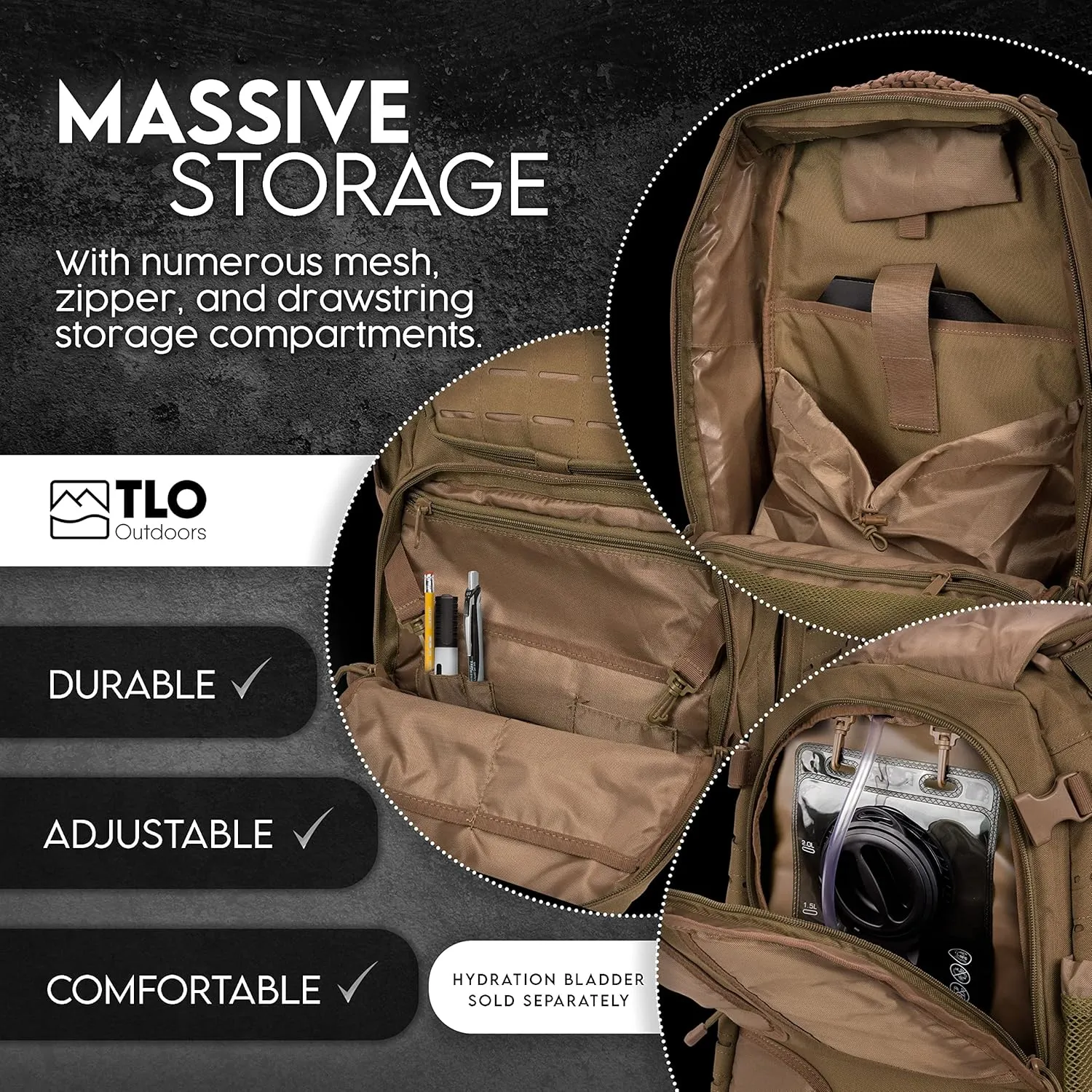 TLO Outdoors TacPack24L Tactical Backpack - Water Resistant 24 Liter Capacity Daypack, Rucksack, Gear Bag, Laptop Bag