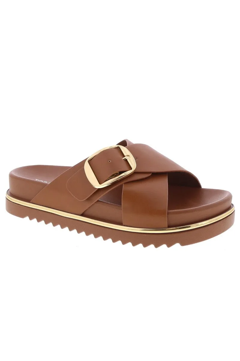 Top Moda POTTER-1 Tan Criss Cross Strap Sandal