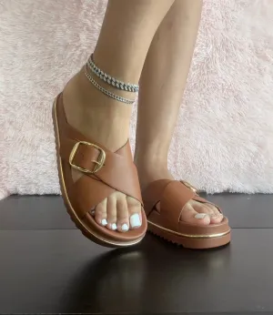 Top Moda POTTER-1 Tan Criss Cross Strap Sandal