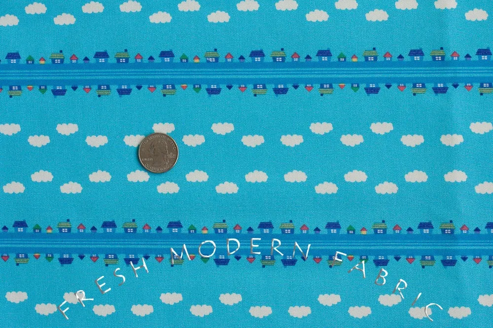 Toy Poodle House Stripe in Blue, Kinkame for Clothworks, Oxford Cotton Fabric