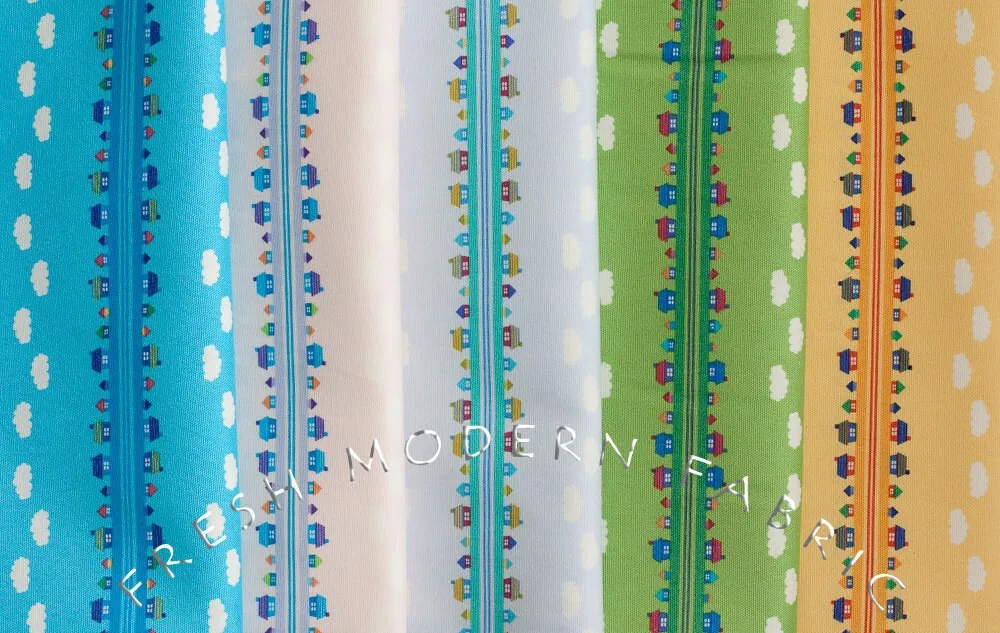Toy Poodle House Stripe in Blue, Kinkame for Clothworks, Oxford Cotton Fabric