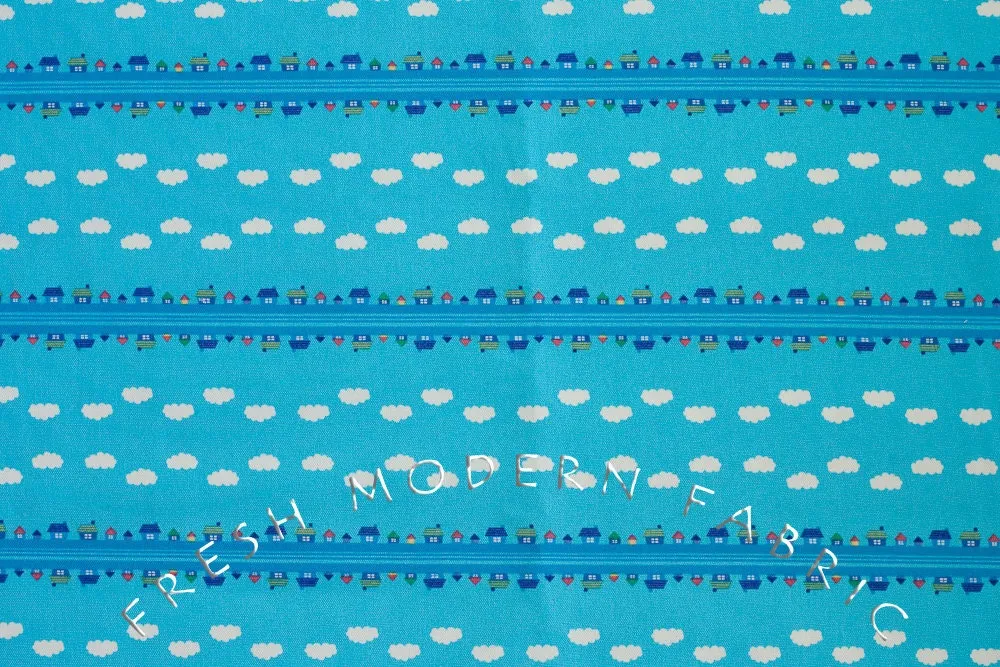 Toy Poodle House Stripe in Blue, Kinkame for Clothworks, Oxford Cotton Fabric