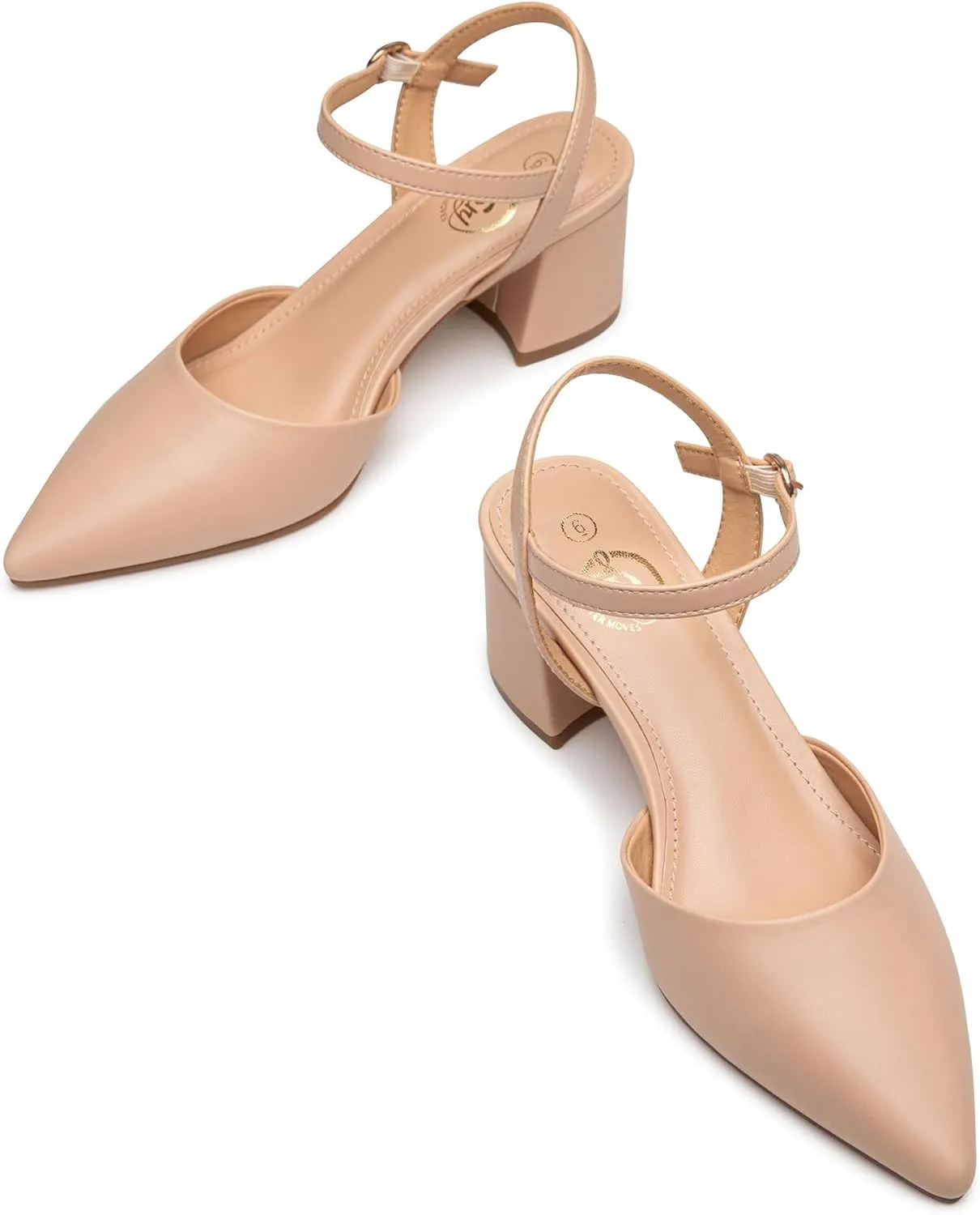 Trary Women's Pointed Toe Low Chunky Block Heels,Comfortable Adjustable Ankle Strap Closed Toe Work Wedding Dress Party Pumps Shoes