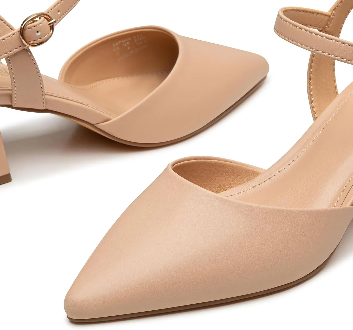 Trary Women's Pointed Toe Low Chunky Block Heels,Comfortable Adjustable Ankle Strap Closed Toe Work Wedding Dress Party Pumps Shoes
