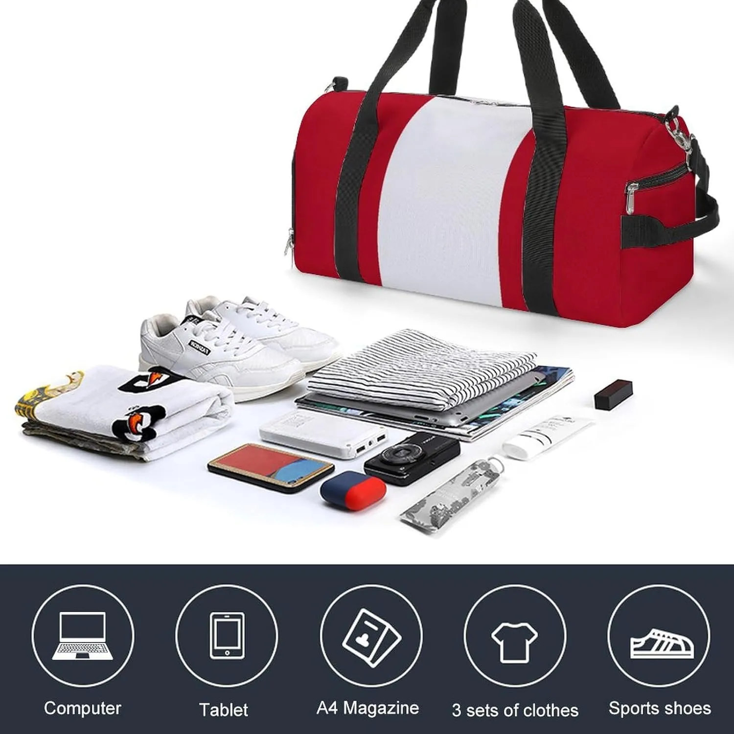 Travel Duffel with Peru Flag for Boys Girls Waterproof Shoe Compartment