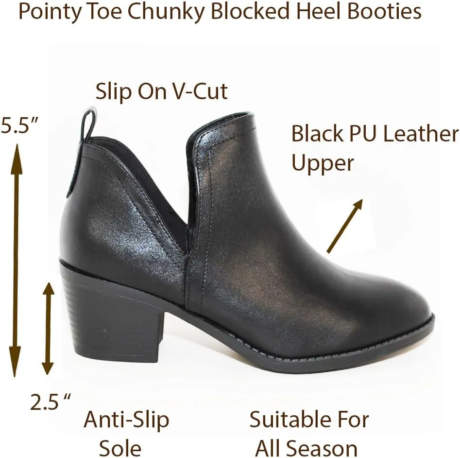 TRENDSUP Ankle Boots for Women Chelsea Square Toe Chunky Low Heel Booties Comfortable Slip on Short Boots