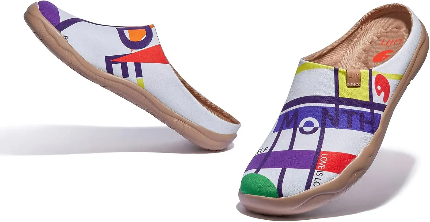 UIN Women's Wide Toe Mules Comfortable Lightweight Casual Art Painted Slip On Travel Shoes Malaga