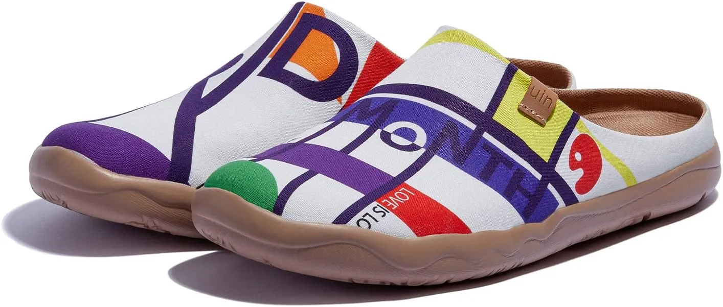 UIN Women's Wide Toe Mules Comfortable Lightweight Casual Art Painted Slip On Travel Shoes Malaga