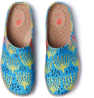 UIN Women's Wide Toe Mules Comfortable Lightweight Casual Art Painted Slip On Travel Shoes Malaga