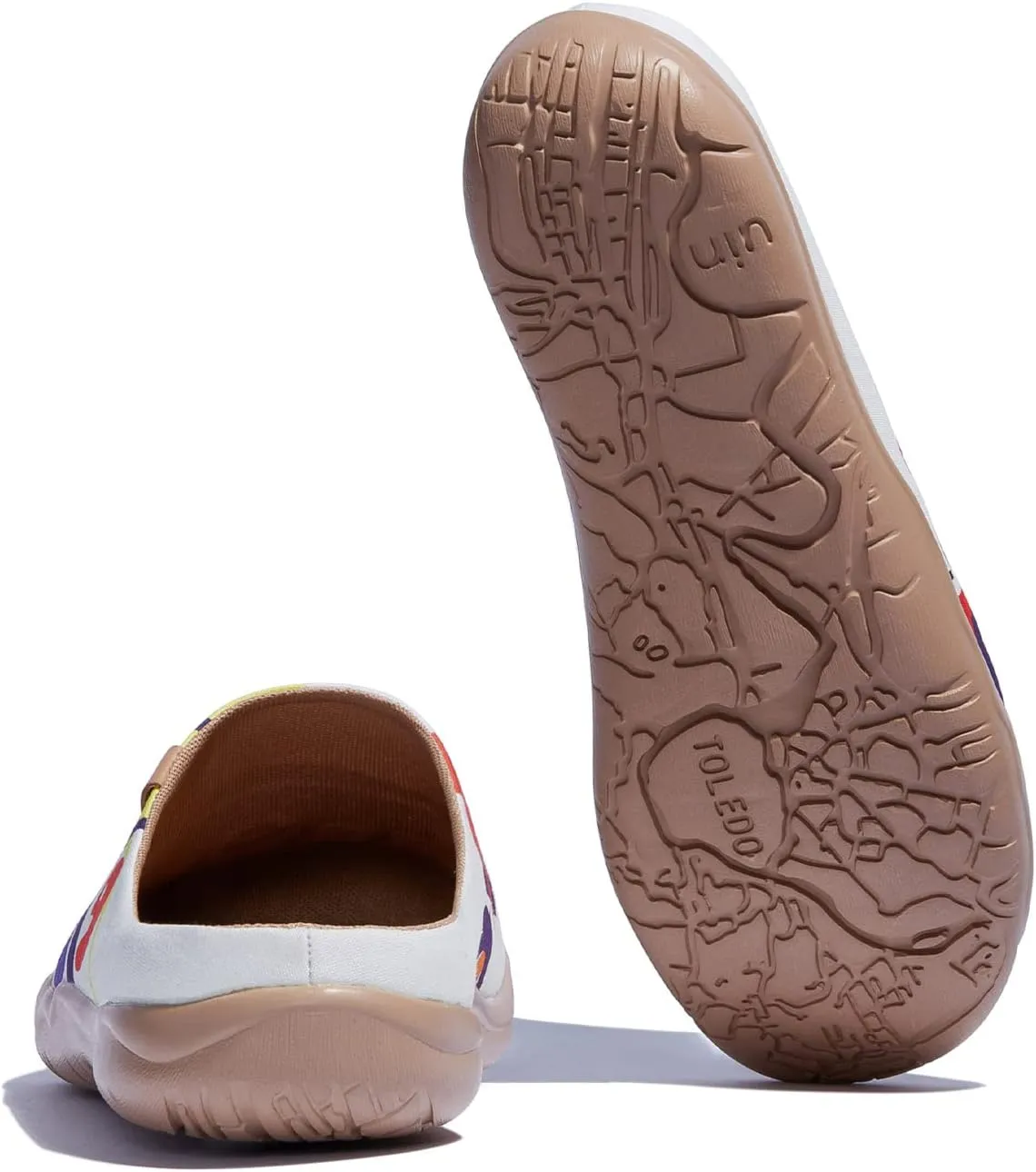 UIN Women's Wide Toe Mules Comfortable Lightweight Casual Art Painted Slip On Travel Shoes Malaga