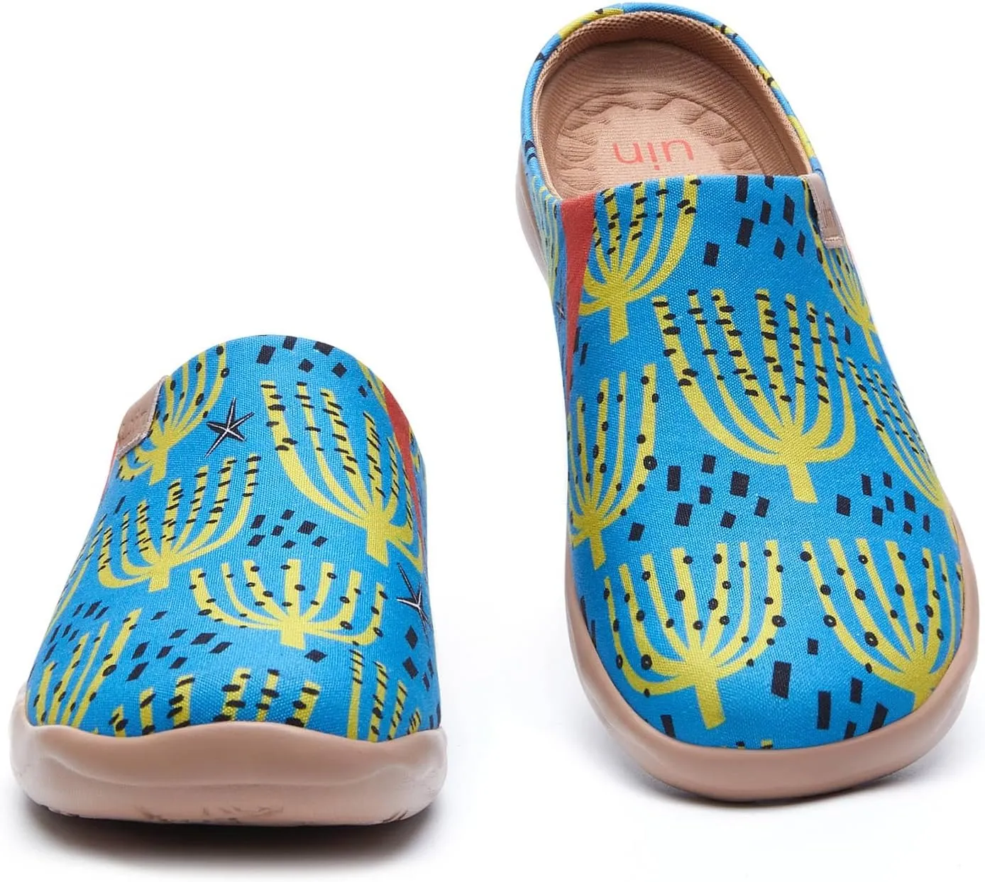 UIN Women's Wide Toe Mules Comfortable Lightweight Casual Art Painted Slip On Travel Shoes Malaga